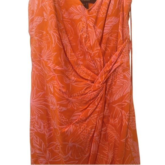 Forever 21 Pink/Orange Floral Tank Top Dress with V Neck and Rouching - Picture 4 of 4